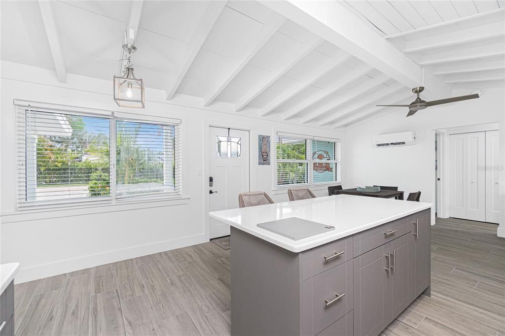 Dining room, Interior, Pendant Lights, Wood Texture Flooring