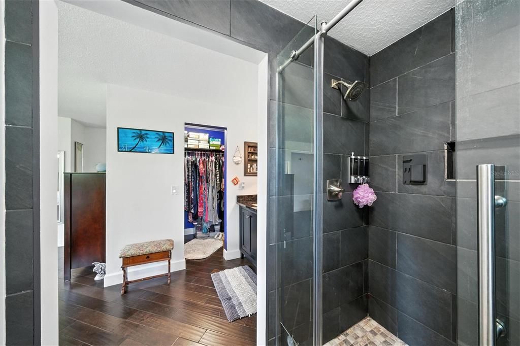 Bathroom, Glass Shower, Interior, Wood Texture Flooring