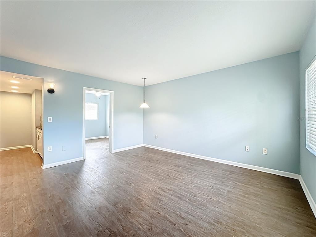 Empty room, Interior, Pendant Lights, Recessed Lighting, Wood Texture Flooring