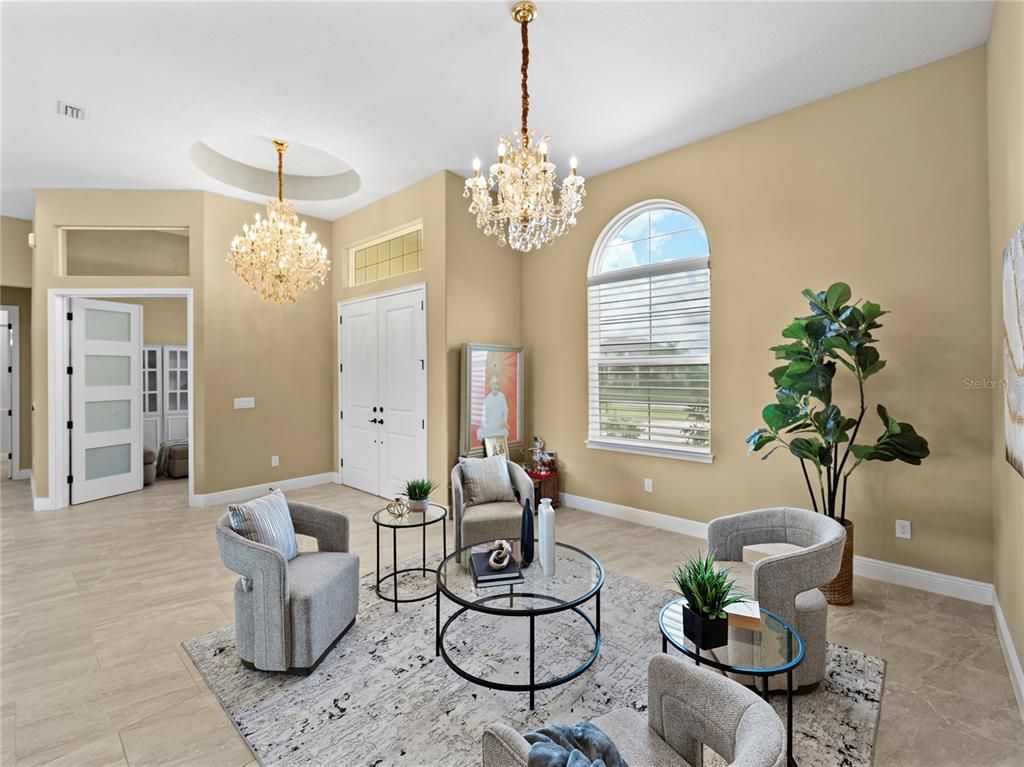 Chandelier, Interior, Living room, Wood Texture Flooring