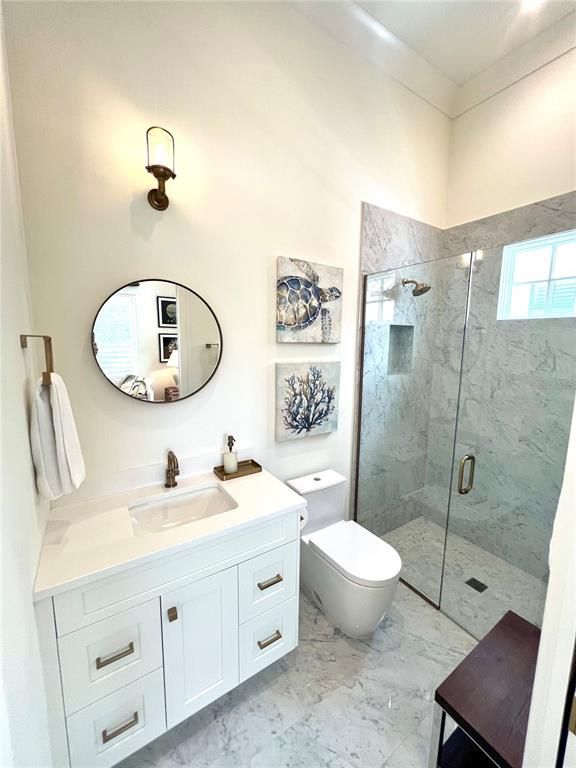 Bathroom, Glass Shower, Interior, Marble, Marble Walls
