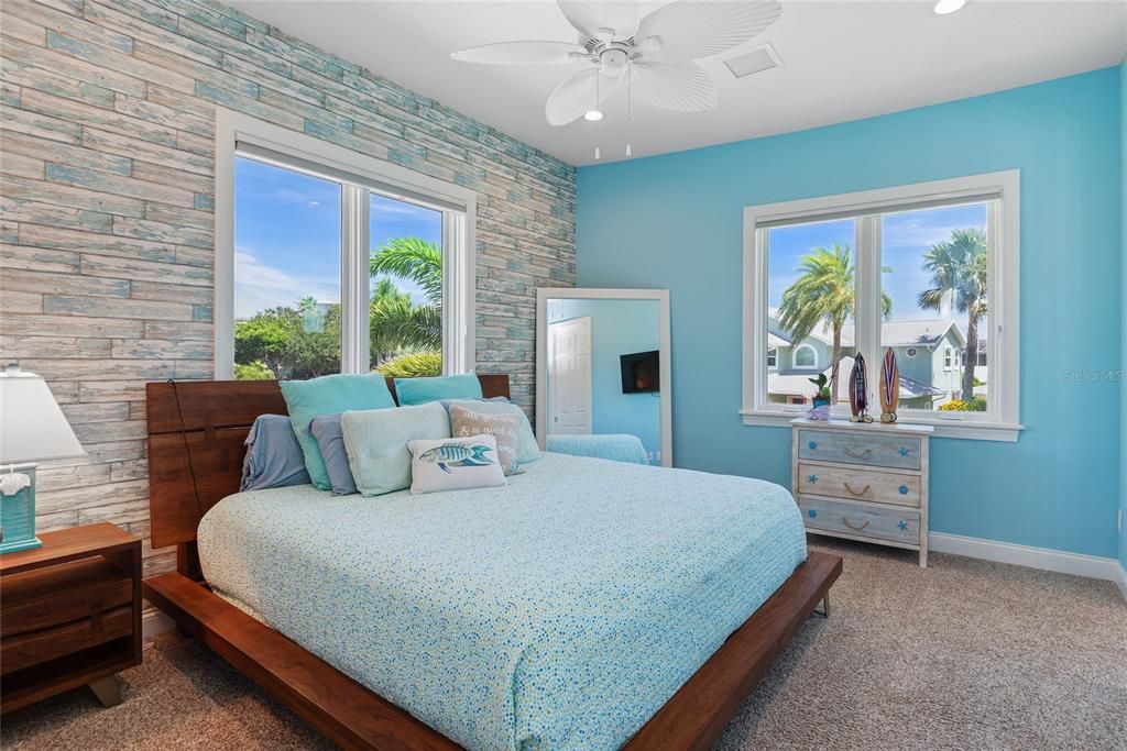 Bedroom, Interior, Recessed Lighting, Stone Walls