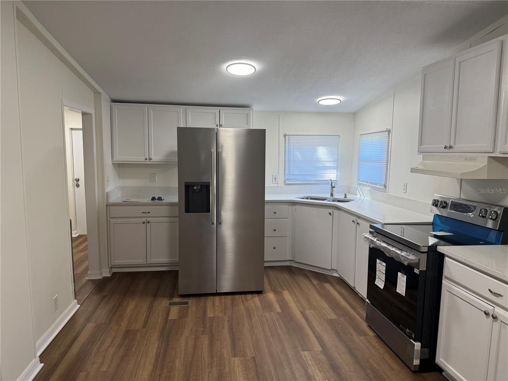 Interior, Kitchen, Recessed Lighting, Wood Texture Flooring