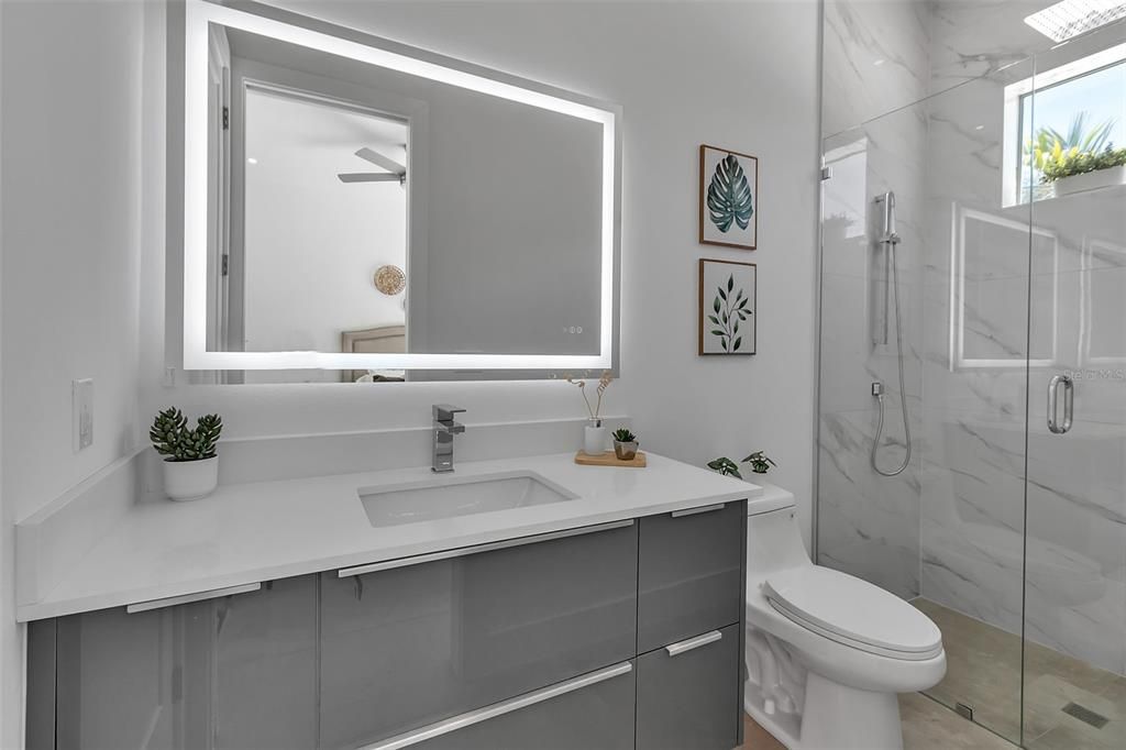 Bathroom, Glass Shower, Interior, Marble Walls