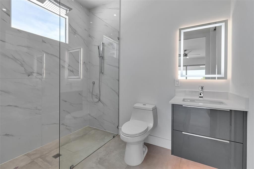 Bathroom, Glass Shower, Interior, Marble Walls