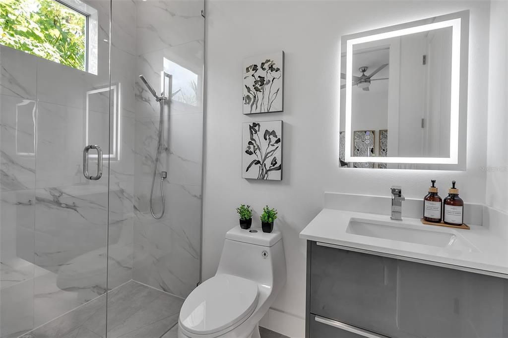 Bathroom, Glass Shower, Interior, Marble Walls