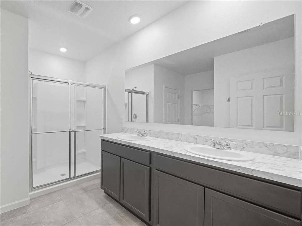 Bathroom, Dual Sink Vanities, Glass Shower, Interior, Recessed Lighting