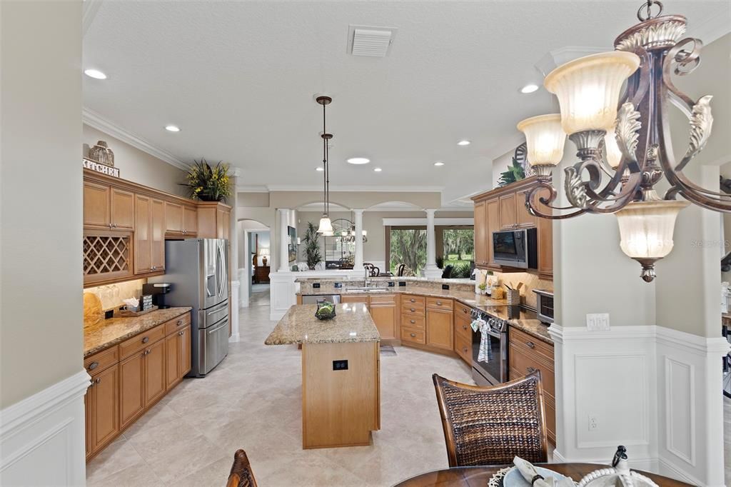 Chandelier, Interior, Kitchen, Pendant Lights, Recessed Lighting, Stainless Steel Appliances