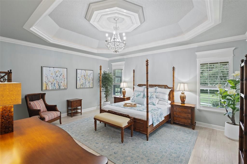 Bedroom, Chandelier, Interior, Wood Texture Flooring