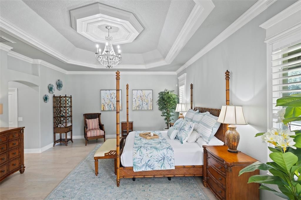 Bedroom, Chandelier, Interior, Wood Texture Flooring