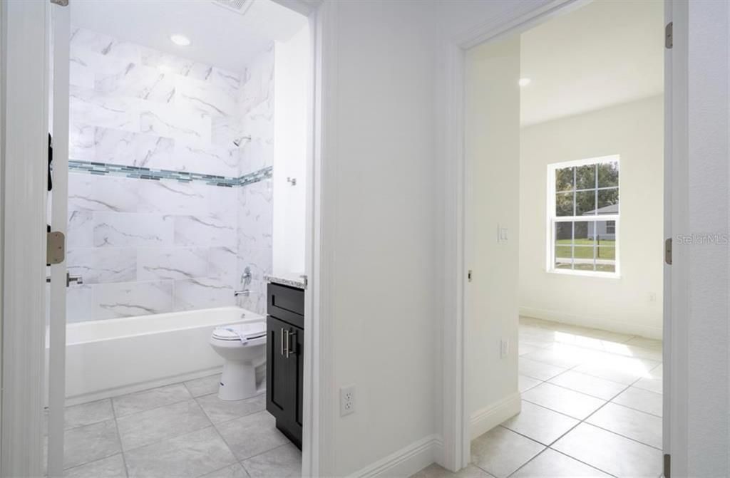 Bathroom, Interior, Marble Walls, Recessed Lighting
