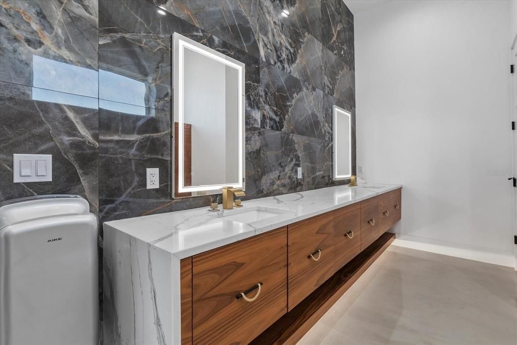 Bathroom, Dual Sink Vanities, Interior, Marble Walls