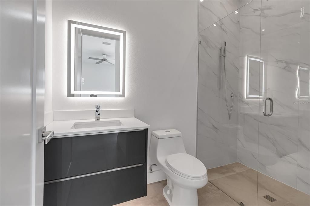 Bathroom, Glass Shower, Interior, Marble Walls
