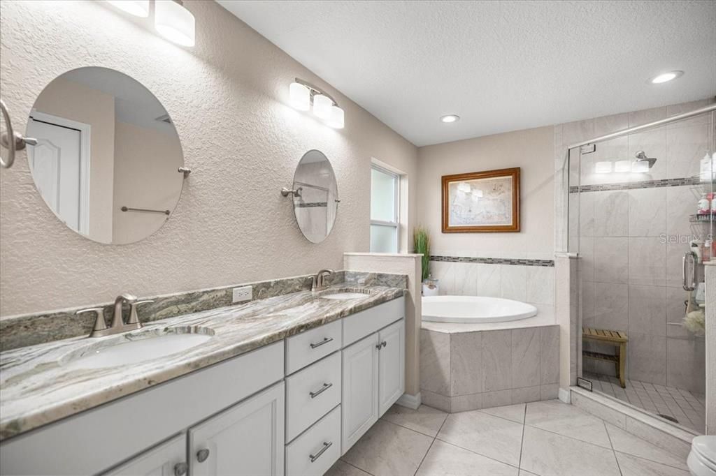 Bathroom, Dual Sink Vanities, Glass Shower, Interior, Recessed Lighting