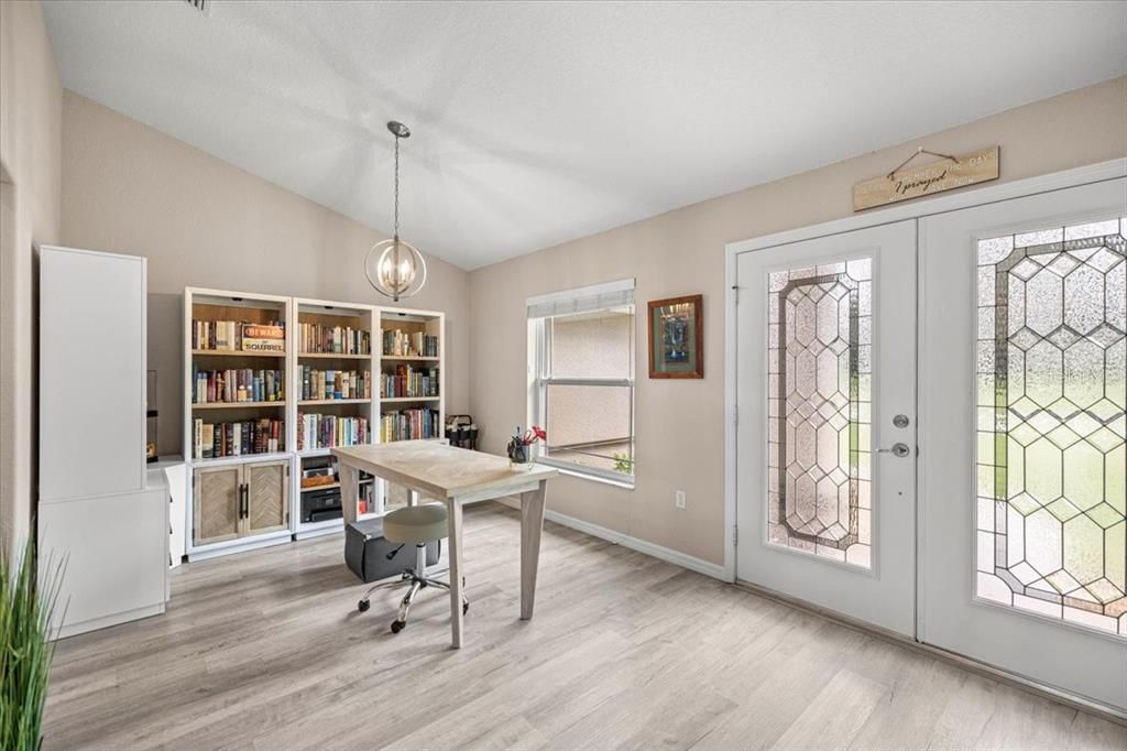 Home Office, Interior, Pendant Lights, Wood Texture Flooring