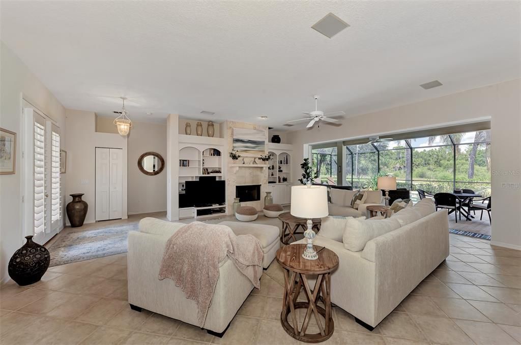 Dining room, Fireplace, Interior, Living room, Pendant Lights, Recessed Lighting