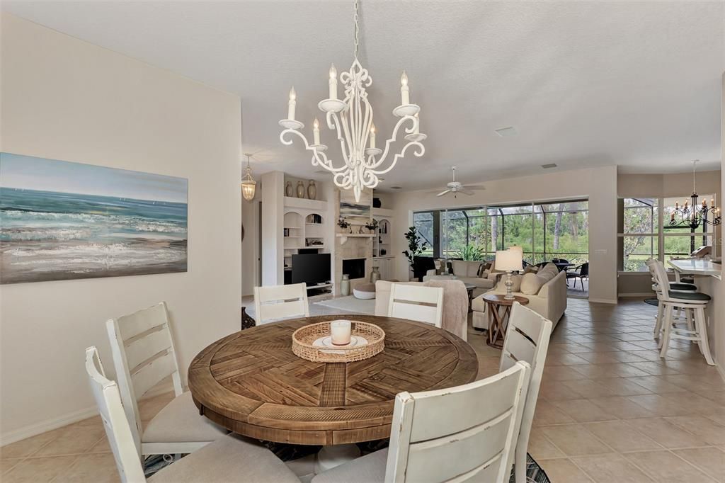 Chandelier, Dining room, Fireplace, Interior, Kitchen, Living room, Pendant Lights