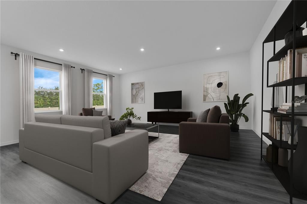 Interior, Living room, Recessed Lighting, Wood Texture Flooring