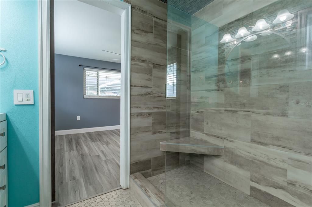Bathroom, Glass Shower, Interior, Wood Texture Flooring