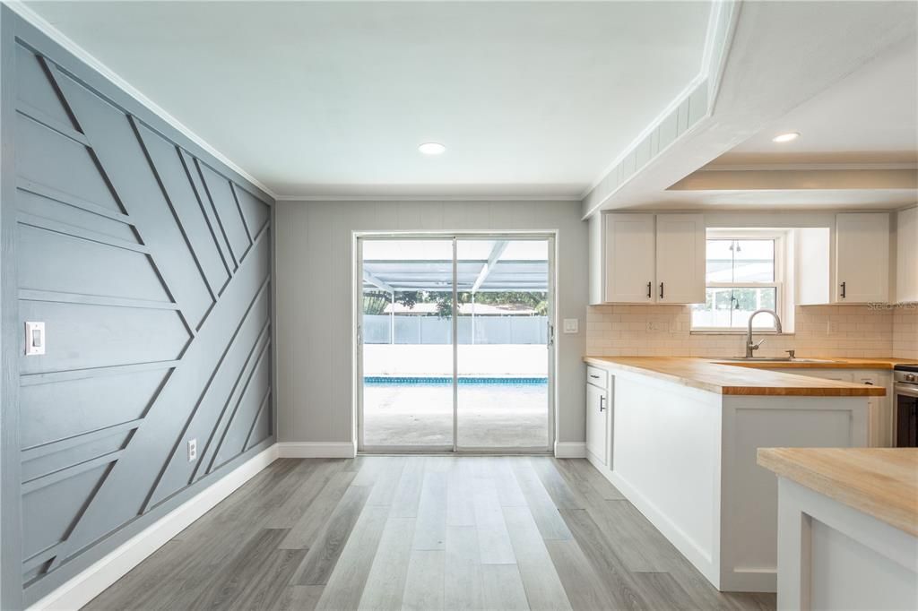 Interior, Kitchen, Recessed Lighting, Wood Texture Flooring