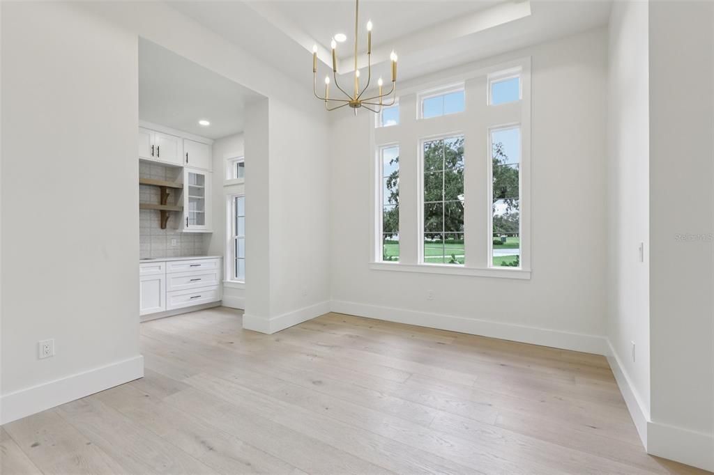 Empty room, Interior, Pendant Lights, Recessed Lighting, Wood Texture Flooring