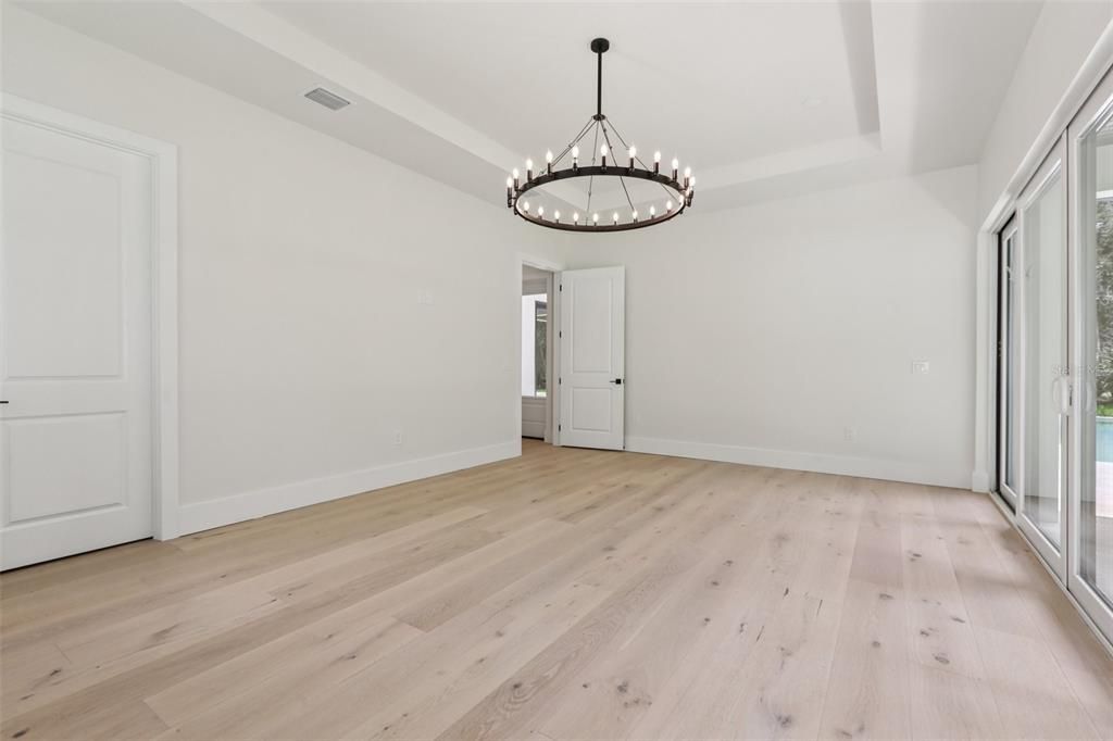 Chandelier, Empty room, Interior, Pendant Lights, Wood Texture Flooring
