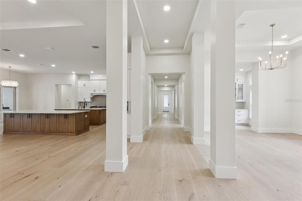Chandelier, Interior, Kitchen, Pendant Lights, Recessed Lighting, Wood Texture Flooring