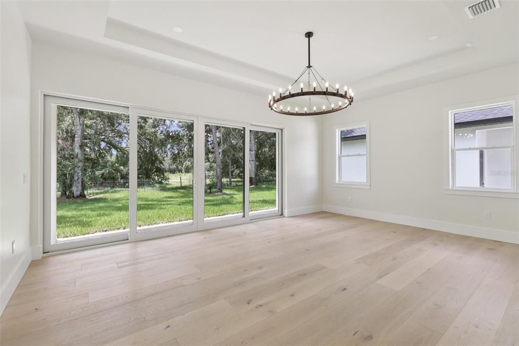 Chandelier, Empty room, Interior, Pendant Lights, Wood Texture Flooring