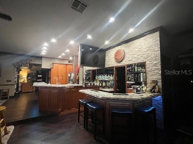Interior, Kitchen, Recessed Lighting, Stone Walls