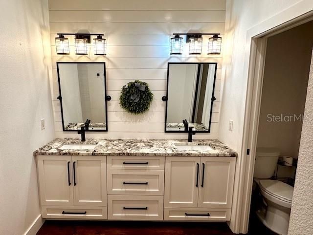 Bathroom, Dual Sink Vanities, Interior, Wood Texture Flooring