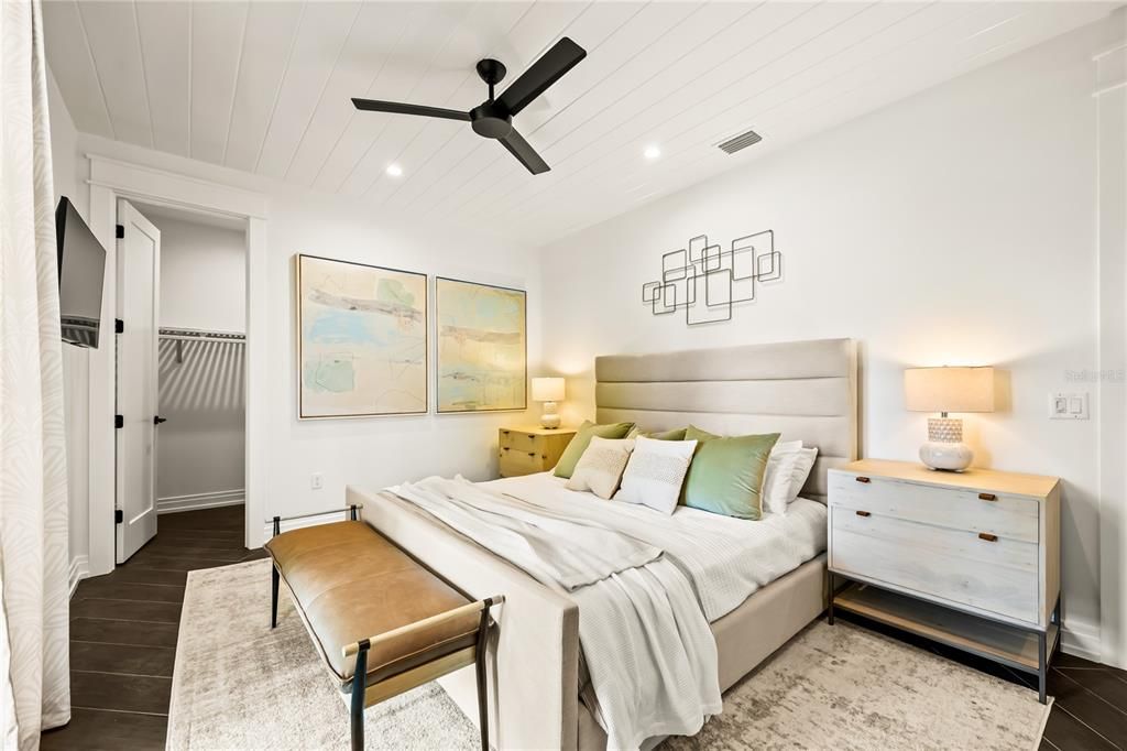 Bedroom, Interior, Recessed Lighting, Wood Texture Flooring