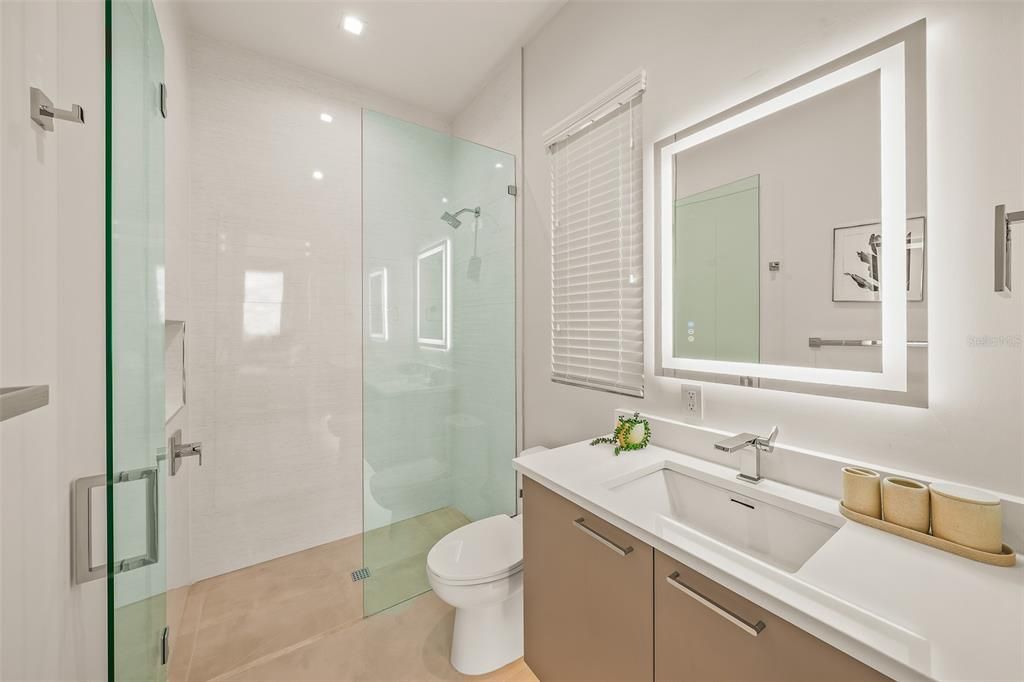 Bathroom, Glass Shower, Interior, Recessed Lighting