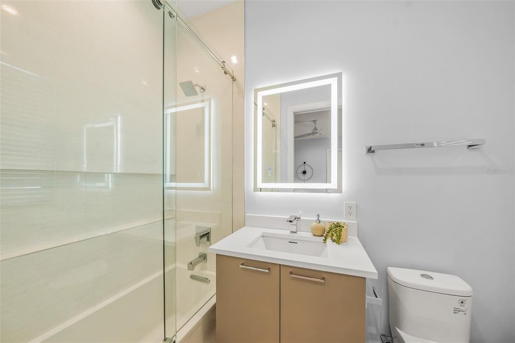 Bathroom, Glass Shower, Interior, Recessed Lighting