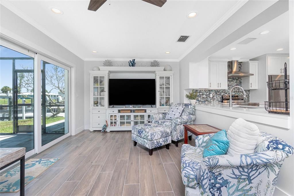 Interior, Kitchen, Living room, Recessed Lighting, Stainless Steel Appliances, Wood Texture Flooring