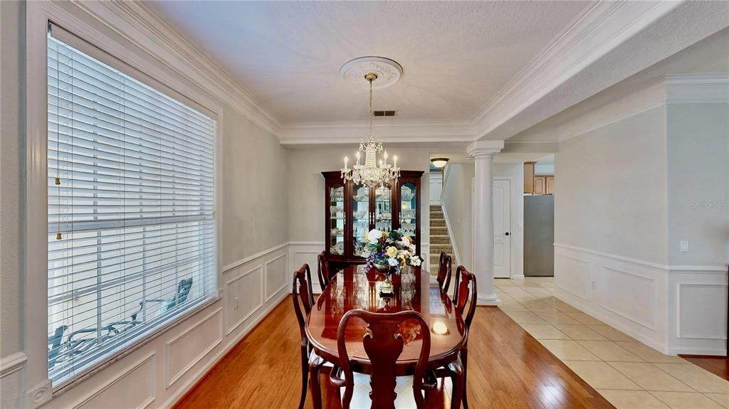 Chandelier, Dining room, Interior, Wood Texture Flooring