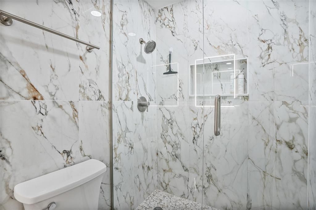 Bathroom, Glass Shower, Interior, Marble Walls
