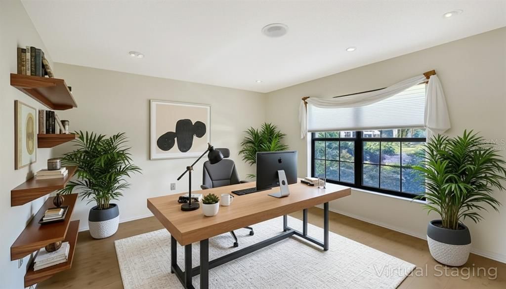 Home Office, Interior, Recessed Lighting, Wood Texture Flooring