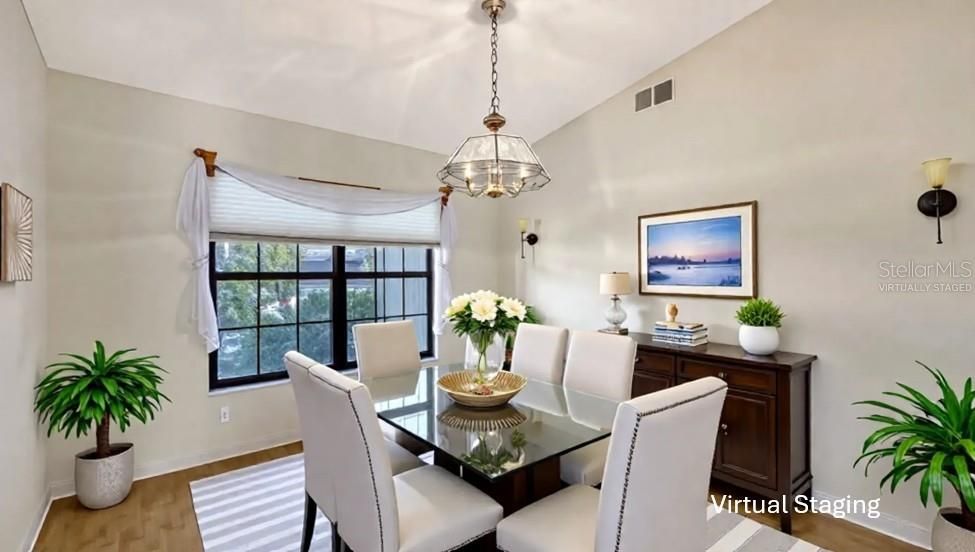 Dining room, Interior, Pendant Lights, Wood Texture Flooring