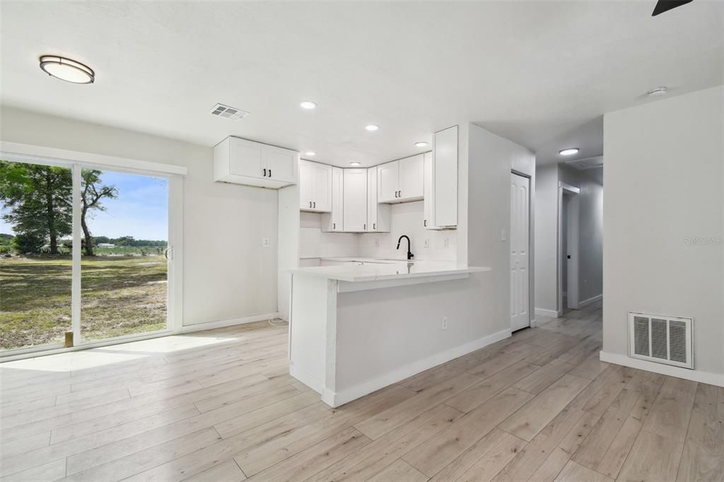 Interior, Kitchen, Recessed Lighting, Wood Texture Flooring
