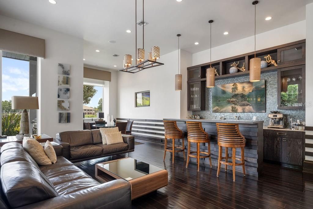 Interior, Living room, Pendant Lights, Recessed Lighting, Wood Texture Flooring