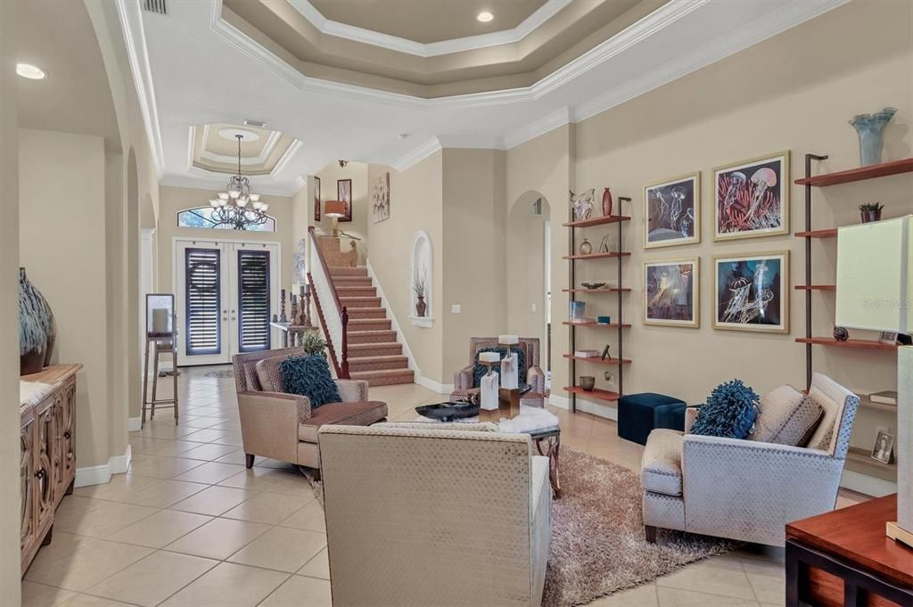 Chandelier, Interior, Living room, Recessed Lighting