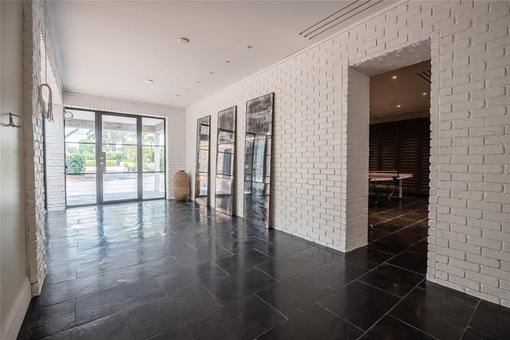 Empty room, Interior, Recessed Lighting, Stone Walls