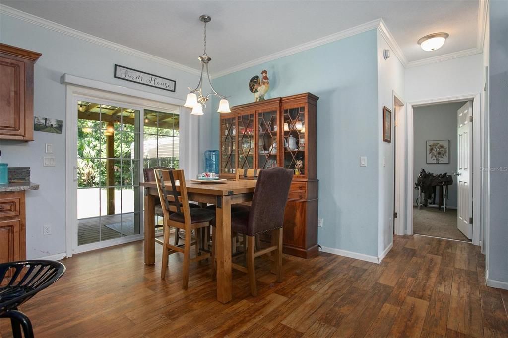 Dining room, Interior, Pendant Lights, Wood Texture Flooring