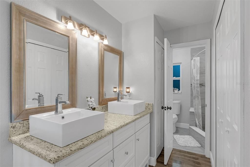 Bathroom, Dual Sink Vanities, Interior, Wood Texture Flooring