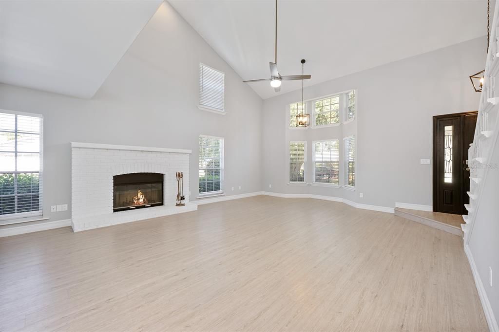 Empty room, Fireplace, Interior, Wood Texture Flooring