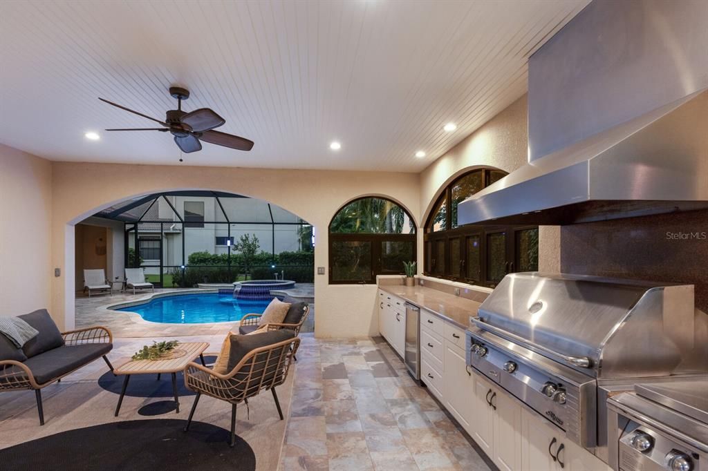 Exterior, Outdoor Kitchen, Pool, Recessed Lighting