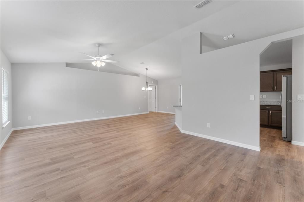 Empty room, Interior, Pendant Lights, Wood Texture Flooring