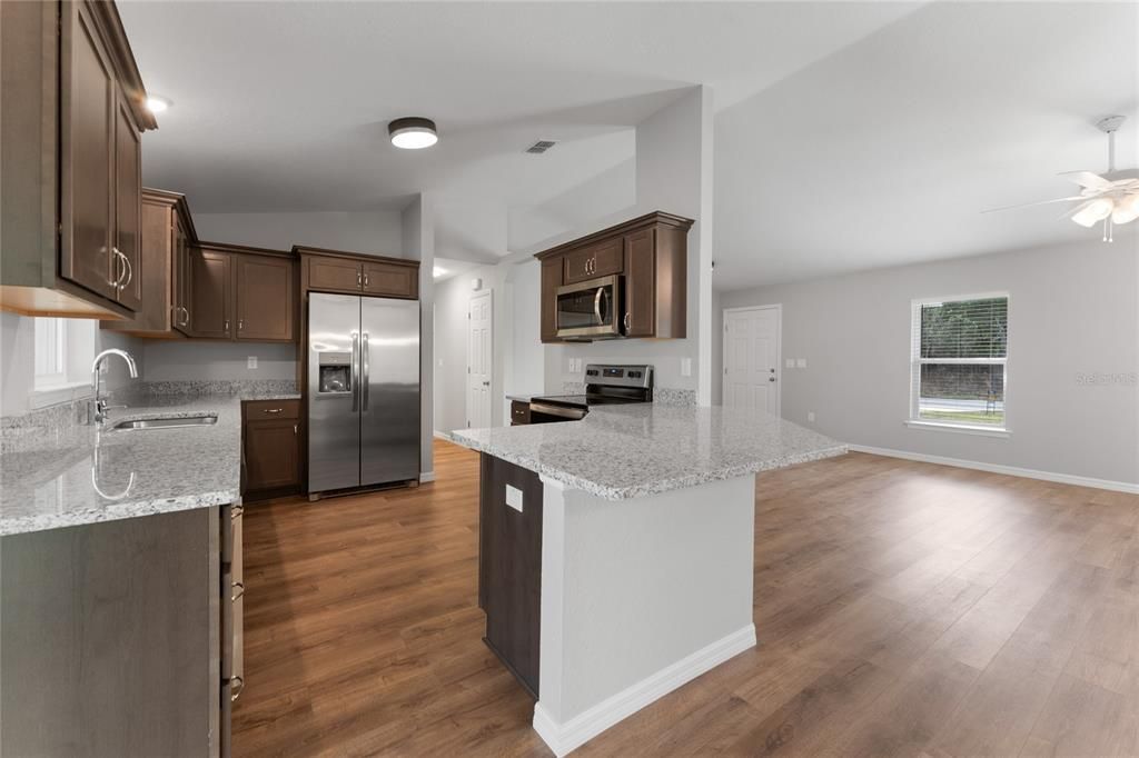 Interior, Kitchen, Stainless Steel Appliances, Wood Texture Flooring