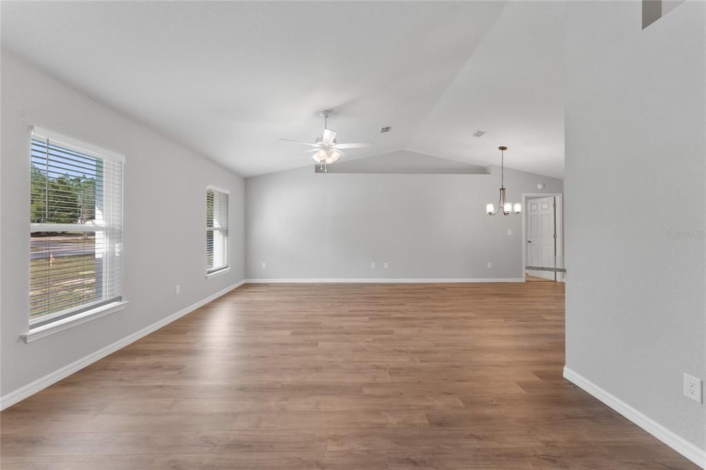 Chandelier, Empty room, Interior, Pendant Lights, Wood Texture Flooring