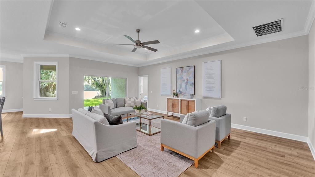 Interior, Living room, Recessed Lighting, Wood Texture Flooring